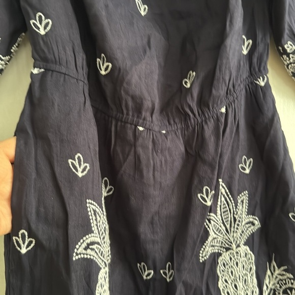 Farm Rio x Anthro Jackie Embroidered Linen Off-Shoulder Pineapple Navy Romper S - Picture 9 of 13